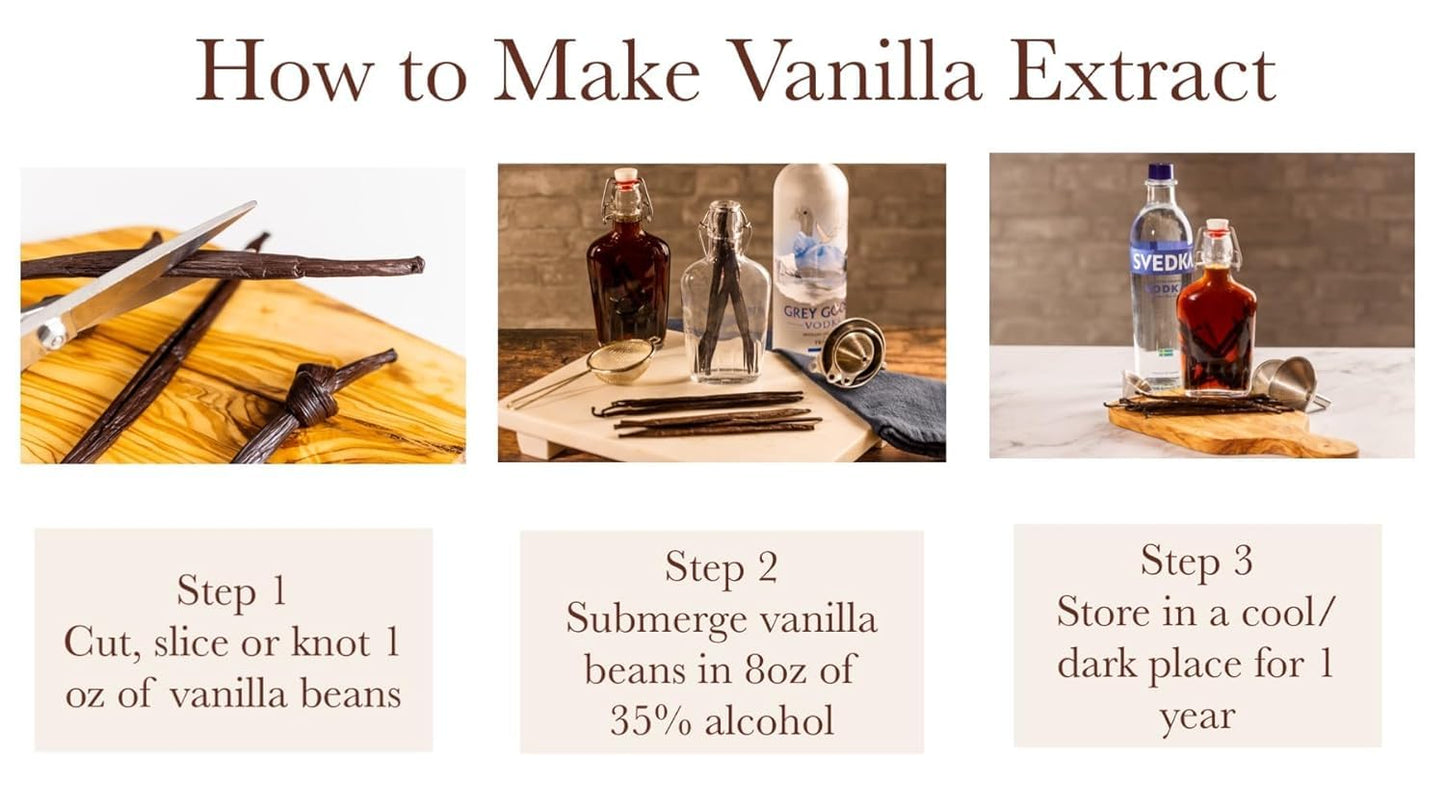 Madagascar V. Planifolia Vanilla Beans - Gourmet Grade A - Vacuum Packaged - For At-Home Vanilla Extract Making, Brewing & For Use in Baking (2