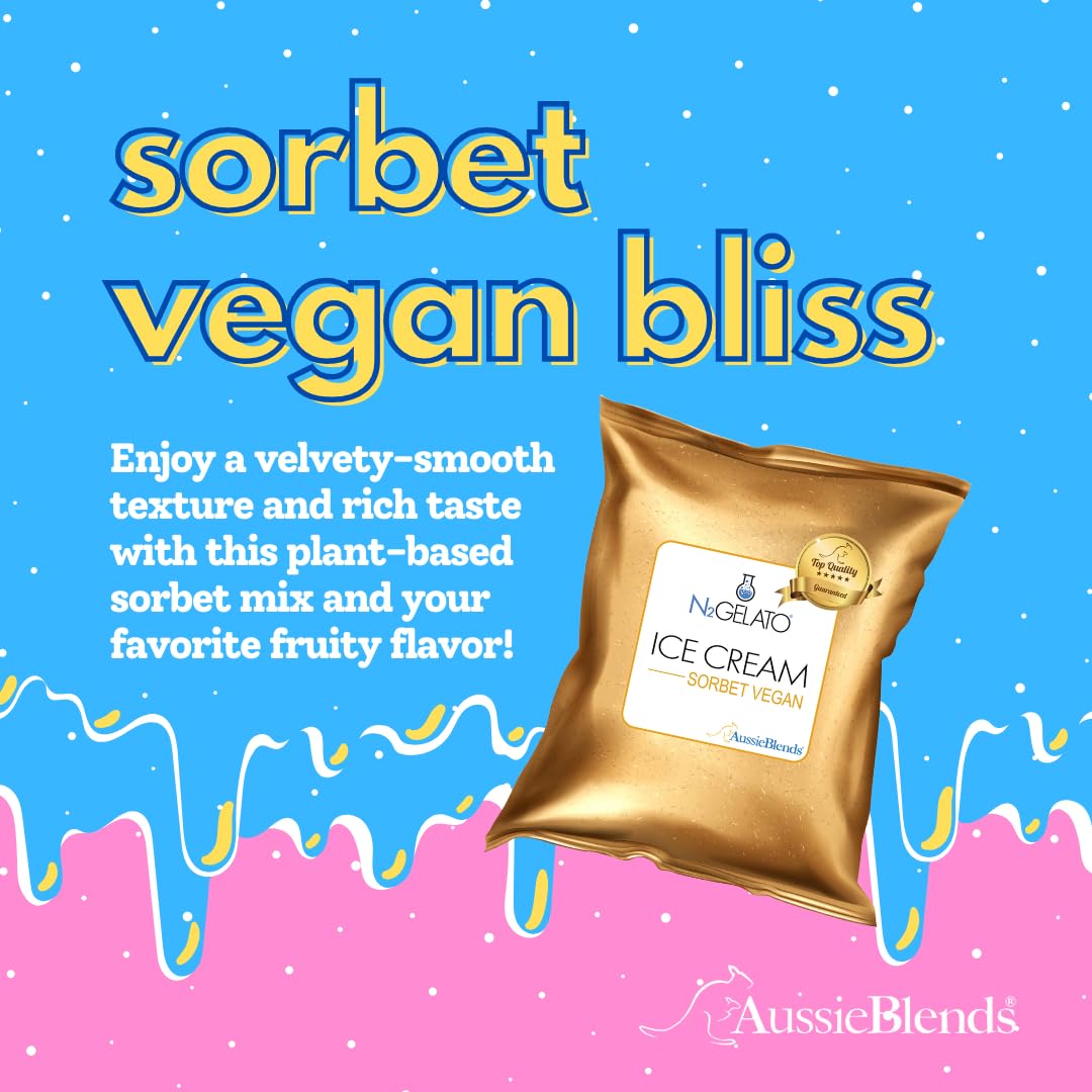 AussieBlends Sorbet Mix, Vegan Dairy Free Soft Serve Mix for Sorbet Maker | Soft Serve, Rolled Ice Cream, Gelato, Liquid Nitrogen, and Scooped Base |