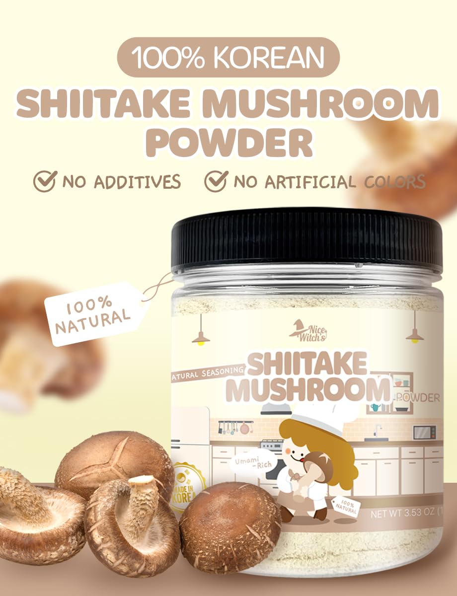 Premium Korean Shiitake Mushroom Powder 100g, 100% Pure, Natural Umami Seasoning, No Additives, Rich Flavor Booster for Soup, Broth, Stir-Fry