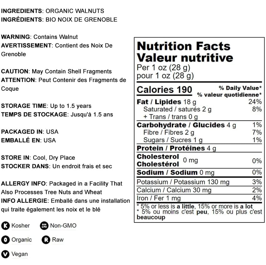 Food to Live Organic California Walnuts Halves & Pieces, 6 Ounces - Non-GMO, Raw, Unsalted, Shelled, Vegan, Kosher, Sirtfood, Bulk Snack. High in