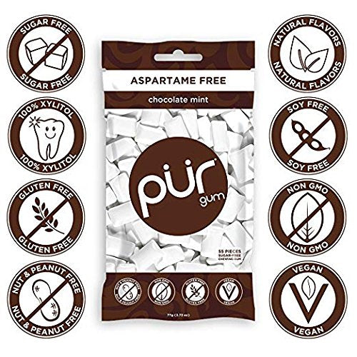 PUR Gum Flavor Assortment Variety Pack (Chocolate Mint & Bubblegum, Pack Of 6)