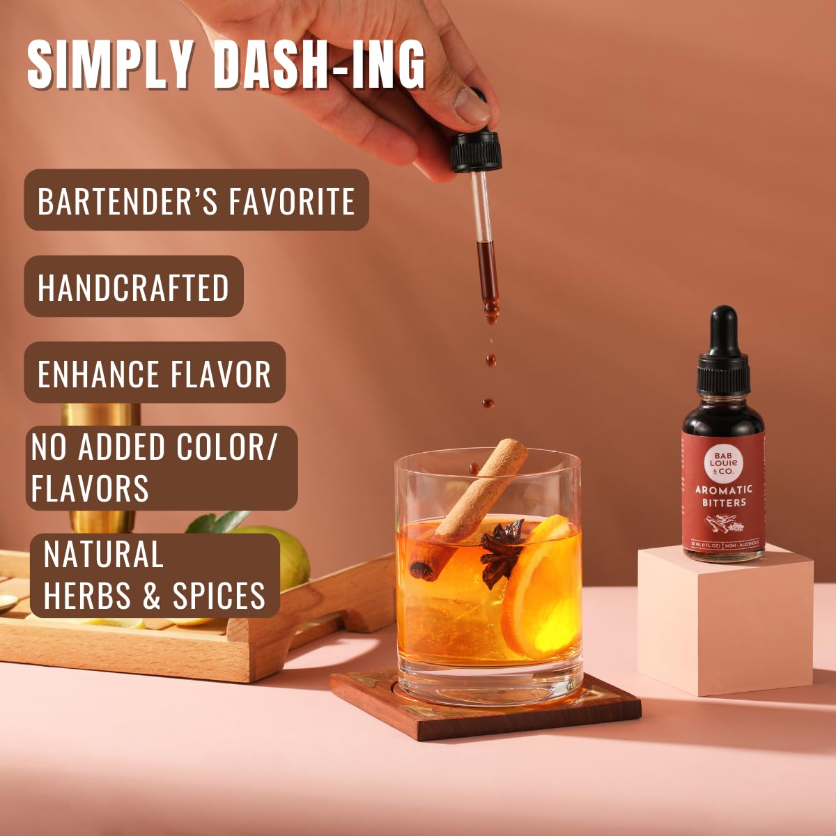 Bab Louie & Co. Aromatic Spiced Flavor Bitters, Non Alcoholic Award Winning Bitter with Zero-Sugar and Caffeine-free (30ml/1 Fl. Oz) 11 Servings