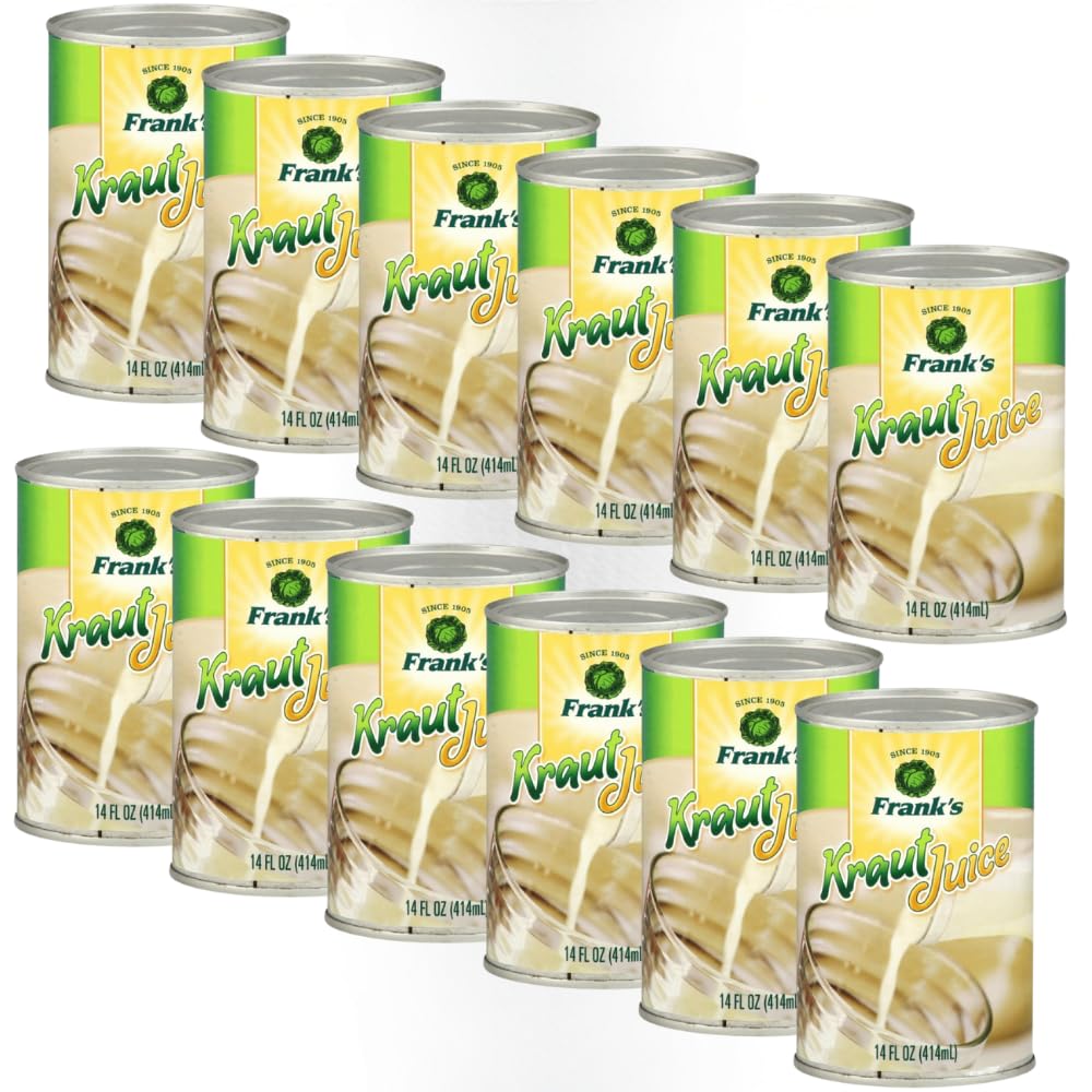 Frank’s Kraut Juice 14oz Cans (12 Pack) - Tangy Sauerkraut Juice from Naturally Fermented Cabbage | Gluten-Free, Vegan, Shelf-Stable | Great