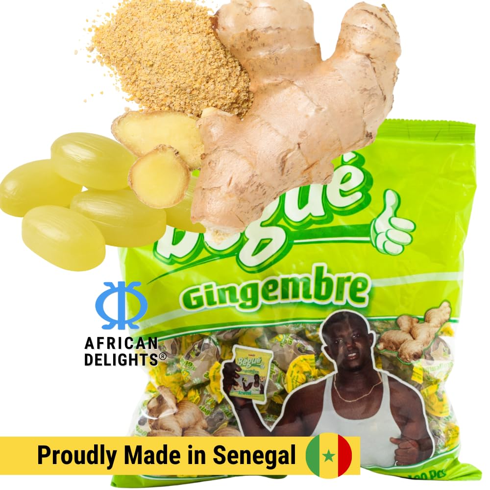 African Delights Begue Ginger Candy, Individually Wrapped Sweet and Spicy Ginger Candy (Pack of 100)