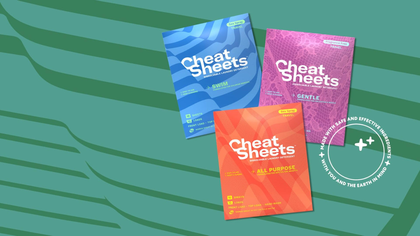 Cheat Sheets Laundry Detergent Sheets Swim Travel Packs Sea Spray - 10 Sheets (10 Loads) - Travel Friendly - Liquidless and Powderless - Eco-Friendly