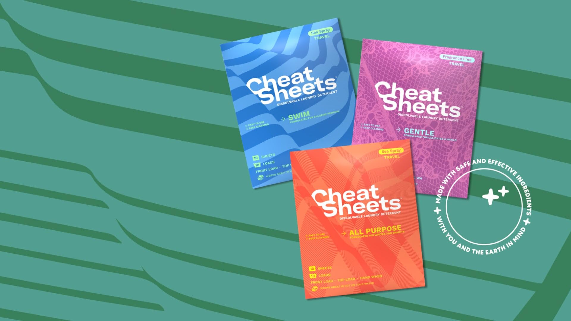 Cheat Sheets Laundry Detergent Sheets Swim Travel Packs Sea Spray - 10 Sheets (10 Loads) - Travel Friendly - Liquidless and Powderless - Eco-Friendly