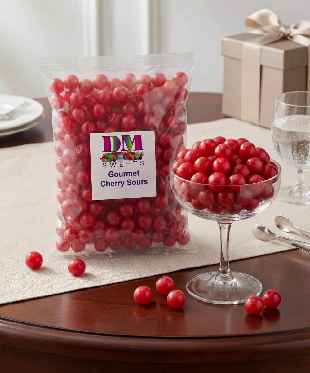 Cherry Sours Candy Balls - 2 lb Bulk Bag of Gourmet Tart Chewy Sweet and Sour Red Treats