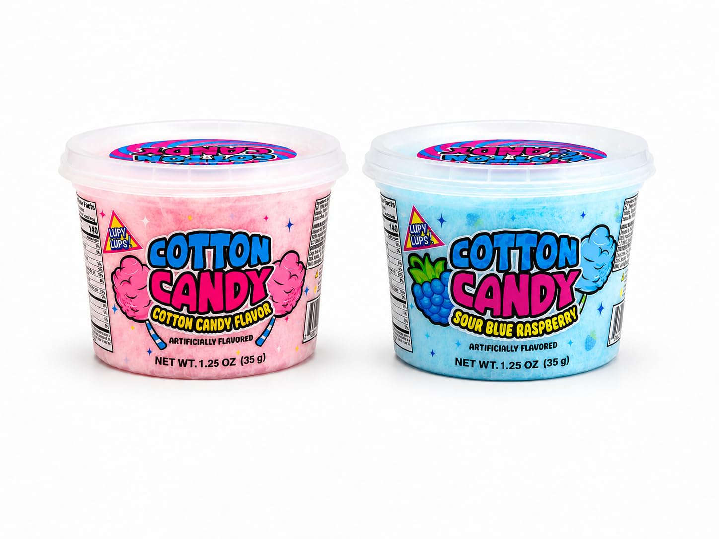 Cotton Candy Tubs | Vanilla & BlueRaspberry flavor Tub 12 pack assorted (15 Oz) - | Lupy Lups