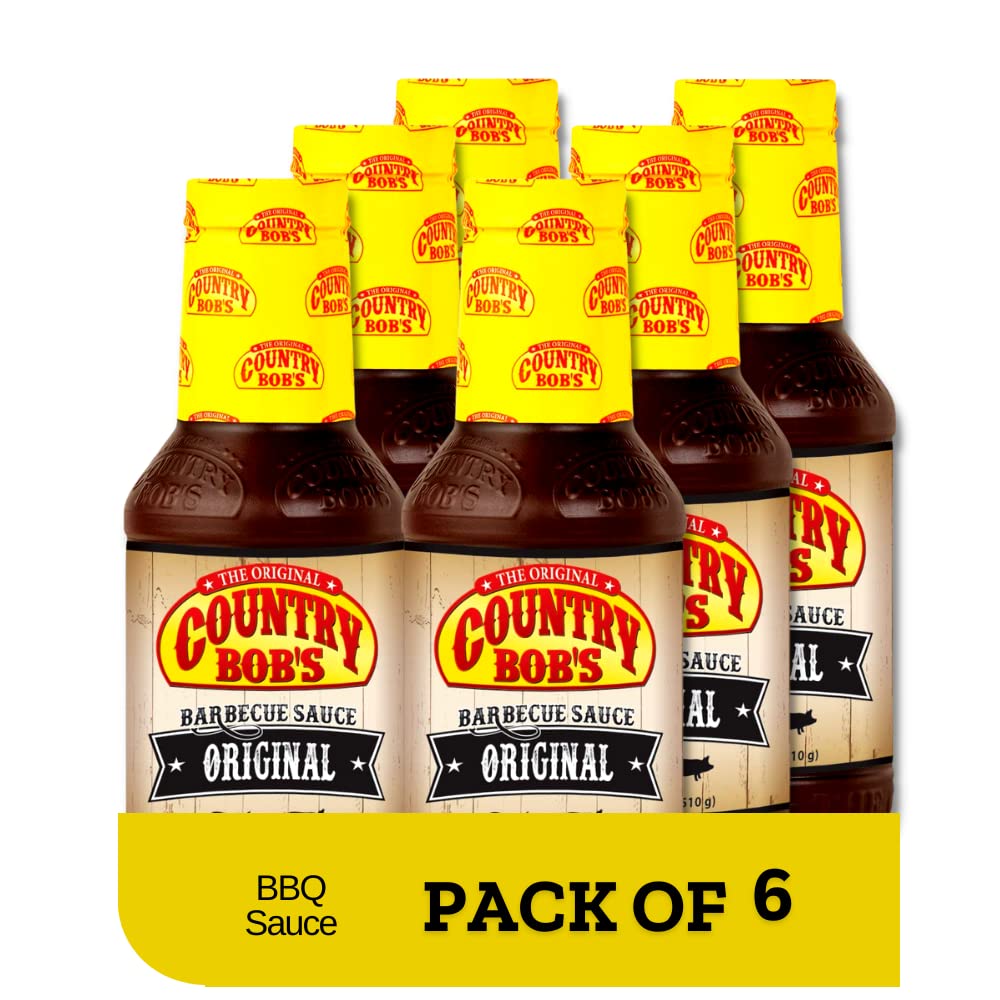 Country Bob's Original Barbecue Sauce, Sweet & Savory BBQ Sauce for Meat, Chicken, Fish, Pork, Gluten-Free, 18 oz (Pack of 6)