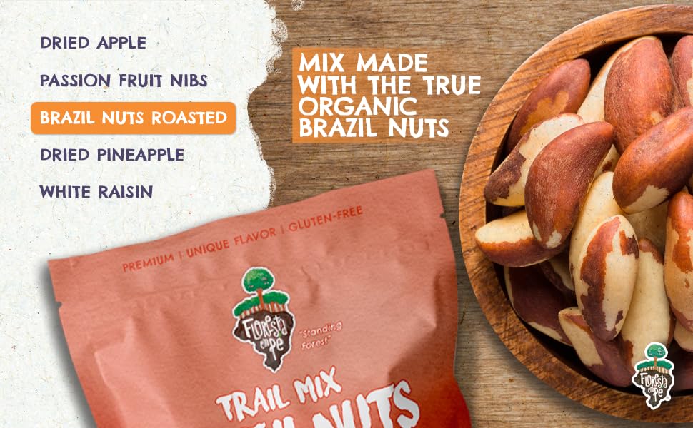 FOREST UP Snack Açaí Tropical Trail Mix 7oz - The True Organic Brazil Nuts Roasted + Dried Apple + White Raisins + Pineapple + Passion Fruit frootnibs