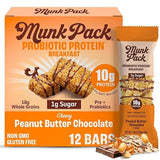 Munk Pack Peanut Butter Probiotic Protein Bars | 10g Plant Protein, 1g Sugar, 6g Fiber | Diabetic-Friendly Ideal Breakfast Bars - On-the-Go Snacks