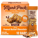 Munk Pack Peanut Butter Probiotic Protein Bars | 10g Plant Protein, 1g Sugar, 6g Fiber | Diabetic-Friendly Ideal Breakfast Bars - On-the-Go Snacks