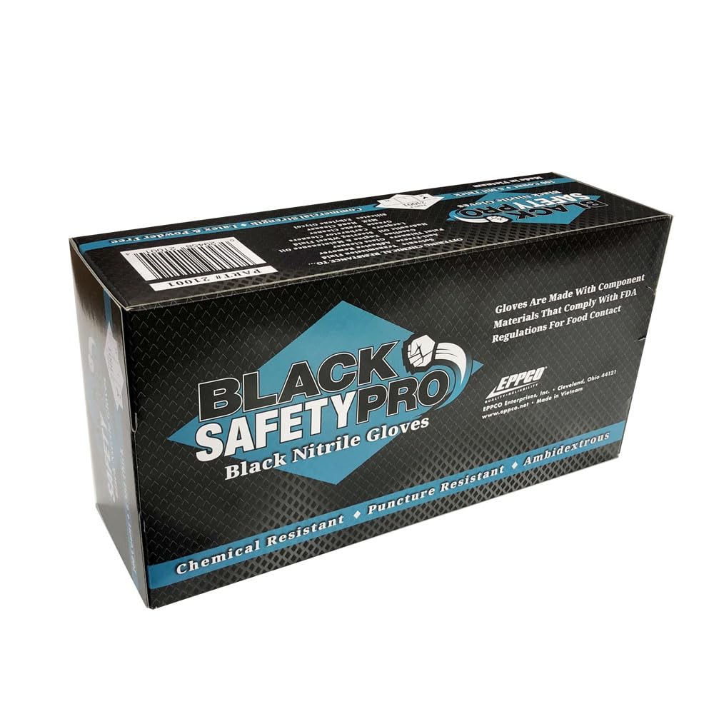 EPPCO Black Safety Pro 6-Mil Black Nitrile Gloves Disposable Powder Free, Latex Free (Large)