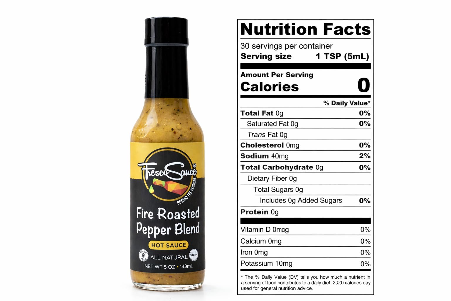 Fresco Sauce - Two Pack Combo - Fire Roasted Pepper Blend - Chipotle & Habanero - Flavorful Hot Sauces - All Natural- Vegan - Gluten Free - 5 fl oz