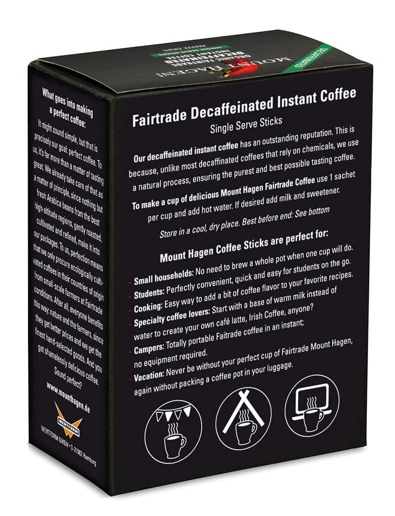 Mount Hagen 25 Count Single Serve Instant Decaf Coffee | Decaffeinated Organic Arabica Beans | [25 sticks/1.76oz/50g]