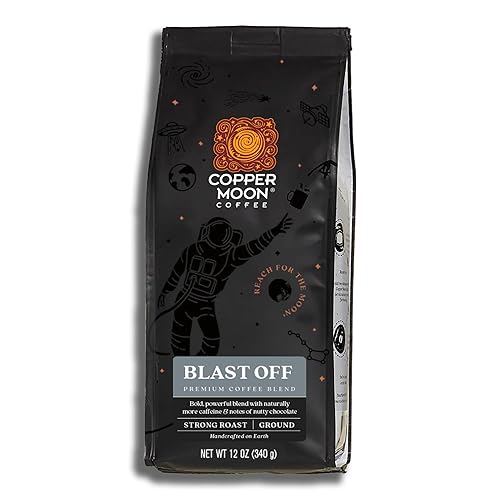 Copper Moon Strong Roast Ground Coffee, Blast Off Blend, 12 Ounce Bag