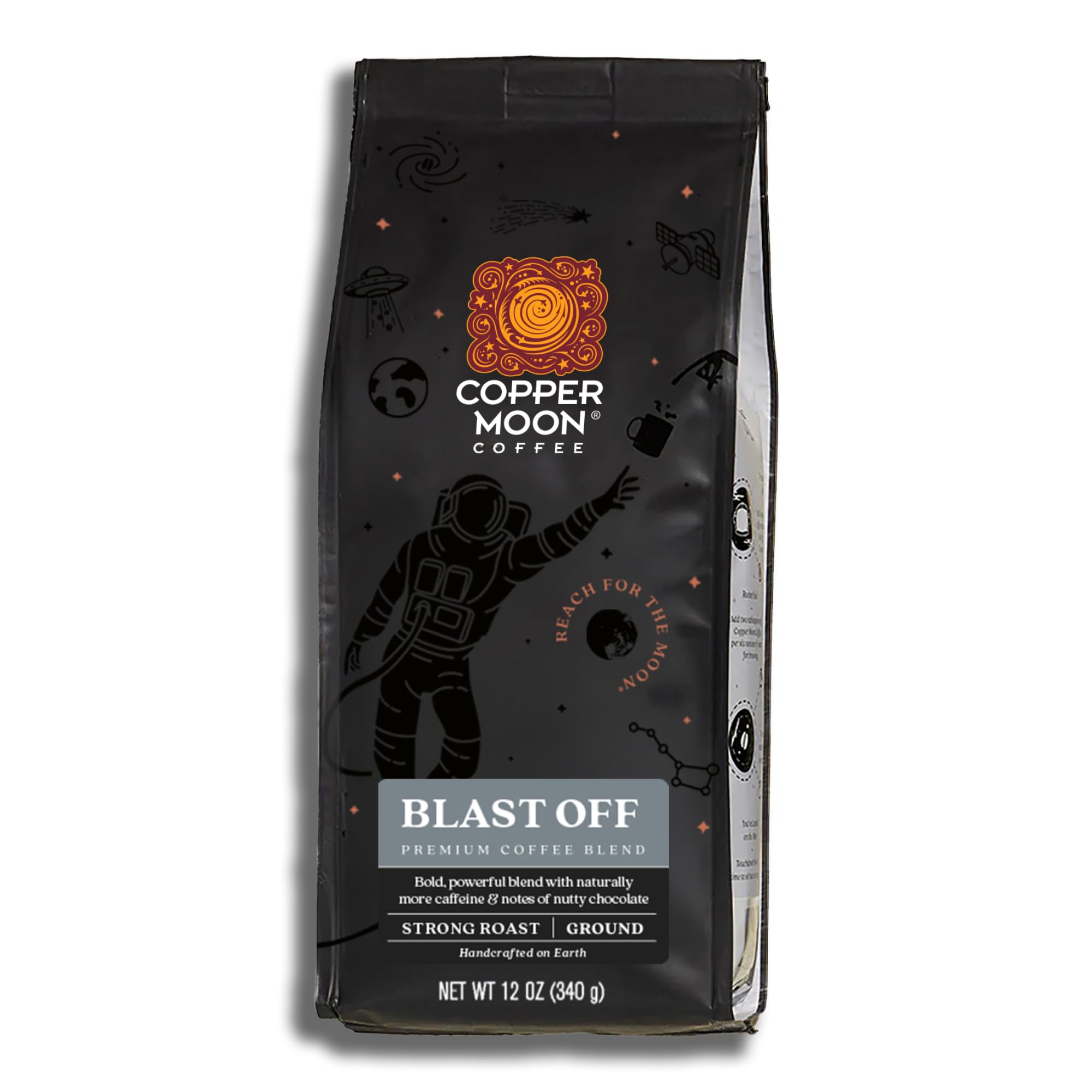 Copper Moon Strong Roast Ground Coffee, Blast Off Blend, 12 Ounce Bag