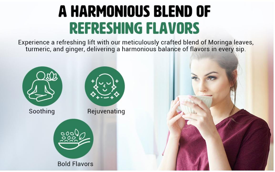 Moringa Tea with Turmeric and Ginger 8 oz, Boost Immunity, Aid in Digestion, Caffeine Free, One Tea with Multiple Benefits (Pack of 1)