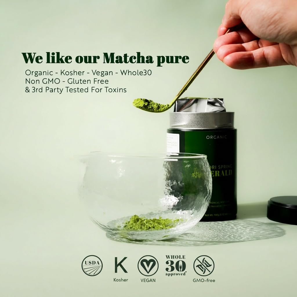 Midori Spring Organic Authentic Japanese Ceremonial Matcha Powder Emerald, USDA Organic, Kosher, Vegan