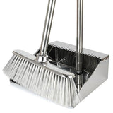 Metal Dustpan with Broom Set, Long Handle Stainless Steel Dustpan,Heavy Duty Standing Dust Pan with Teeth, Indoor Outdoor Up for Home Kitchen Lobby