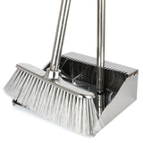 Metal Dustpan with Broom Set, Long Handle Stainless Steel Dustpan,Heavy Duty Standing Dust Pan with Teeth, Indoor Outdoor Up for Home Kitchen Lobby
