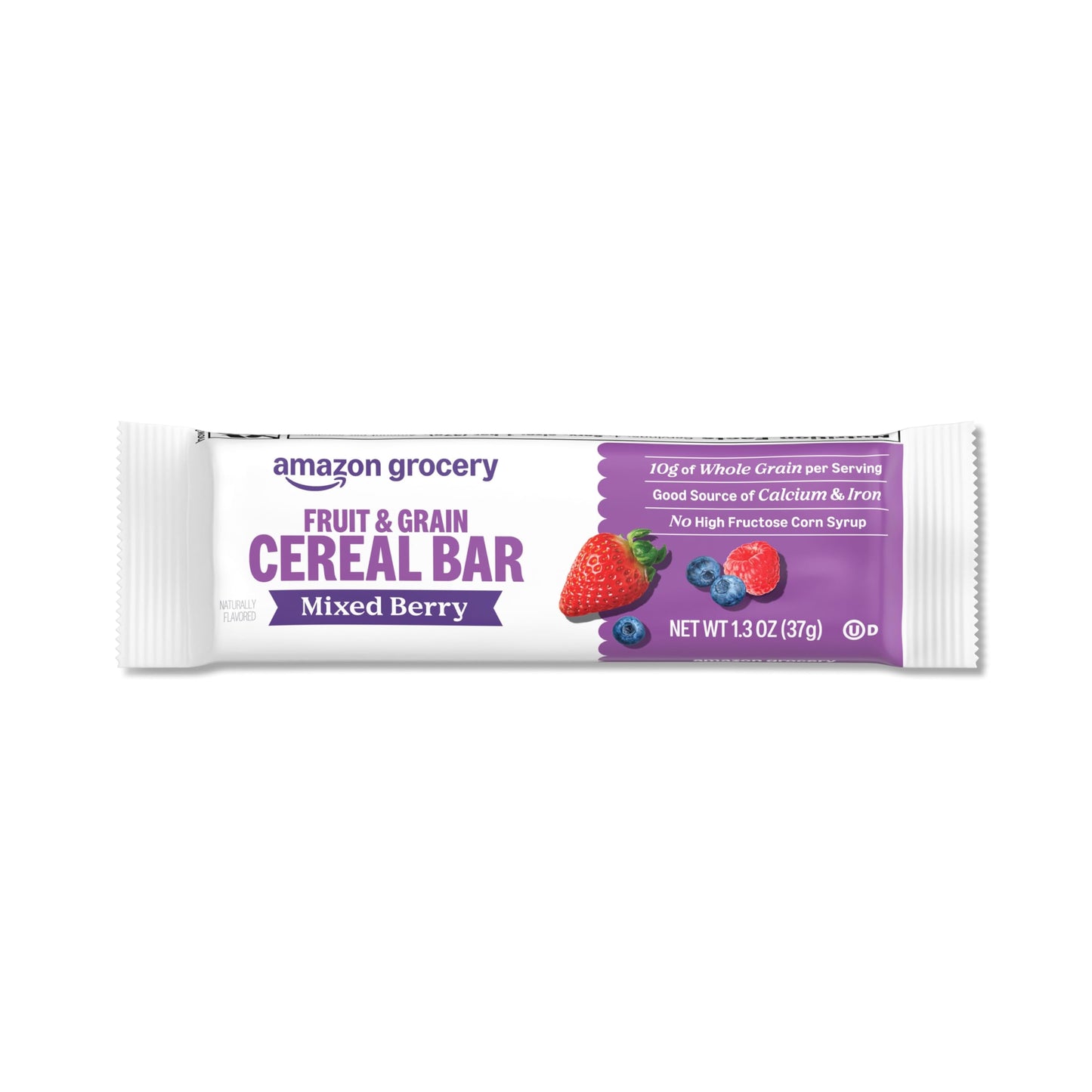 Amazon Grocery, Mixed Berry Fruit & Grain Cereal Bar, 1.3 Oz, 8 Ct