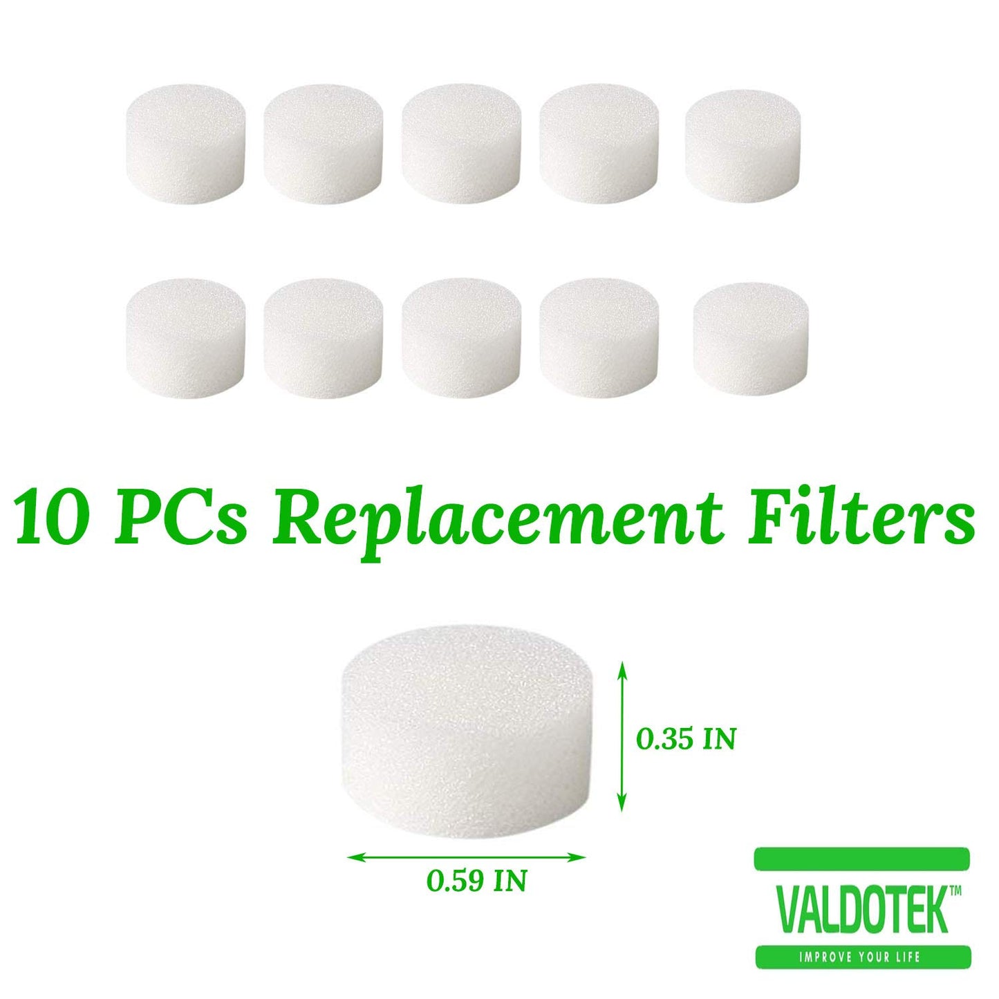 Valdotek 10 Pcs Replacement Sponge Filters for Compressor System Cool Mist 19/32 Inch Diameter (Filters10)