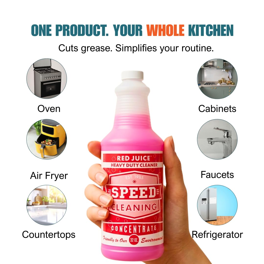 Speed Cleaning Red Juice All-Purpose Cleaner, Degreaser, Non-Toxic, Biodegradable, Commercial Strength, 32 oz Concentrate Refill