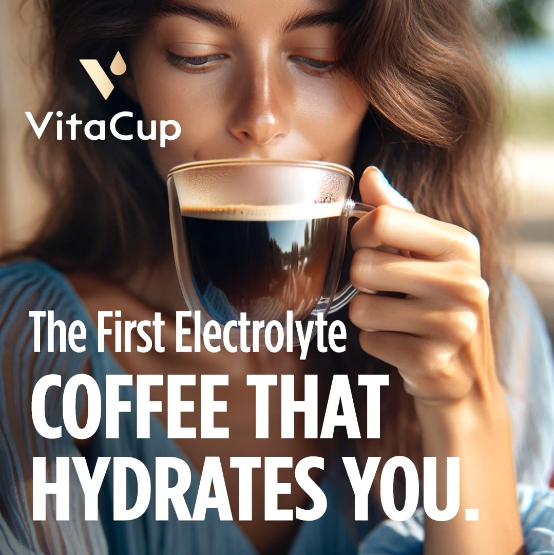 VitaCup Hydration Coffee Packets, The First Coffee That Hydrates You w/Electrolytes, Coconut Water, Pink Himalayan Salt, Magnesium, Medium Roast