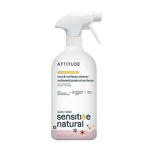ATTITUDE Baby & Kids Toy Cleaner Spray for Sensitive Skin, EWG Verified, Multi-Surface Cleaner for Toys, High Chairs & Play Areas, Naturally Derived