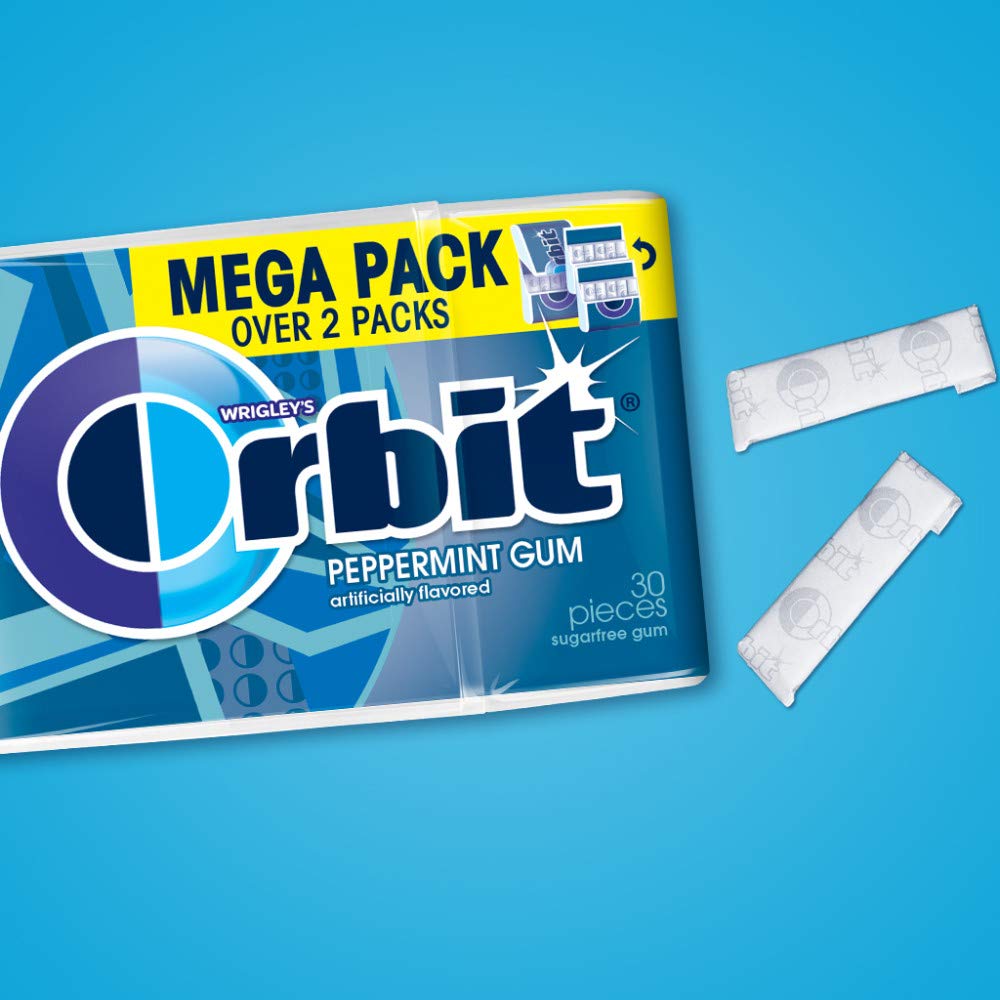 ORBIT Gum Peppermint Sugar Free Chewing Gum Individually Wrapped Mint Mega Packs, 6 Count, 30 Piece Bulk Box