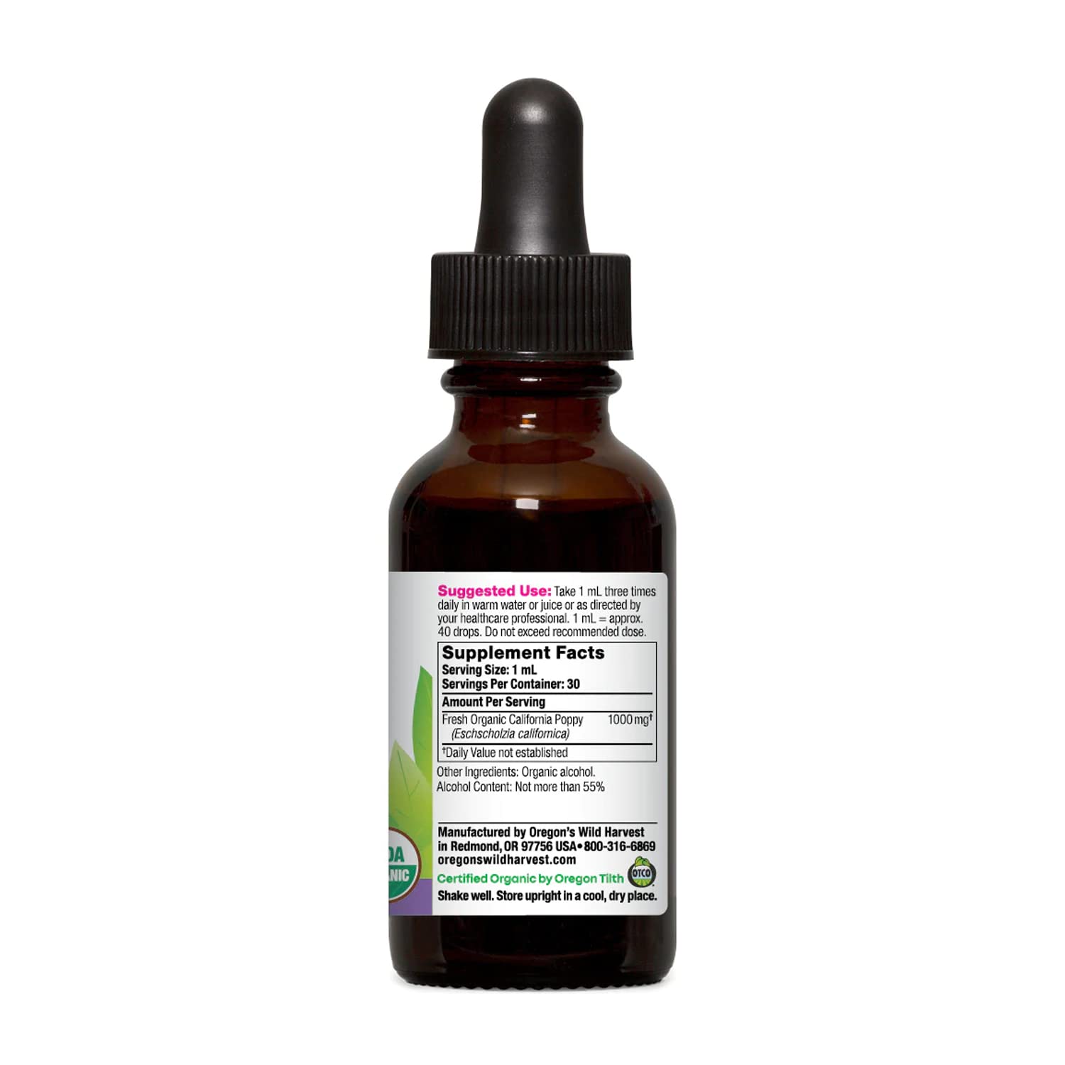 Oregon's Wild Harvest California Poppy Fresh 1:2 Organic Herbal Supplement, 1 Fluid Ounce