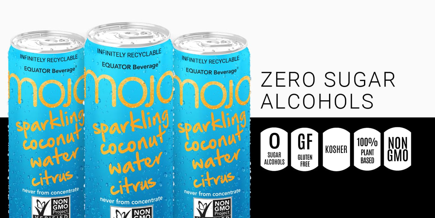 MOJO Sparkling Coconut Water Citrus | Hydration Drink & Sports Drink | Electrolytes | Vitamin B & C | Hydration Drink for Skin & Body | 10.8 Oz (Pack