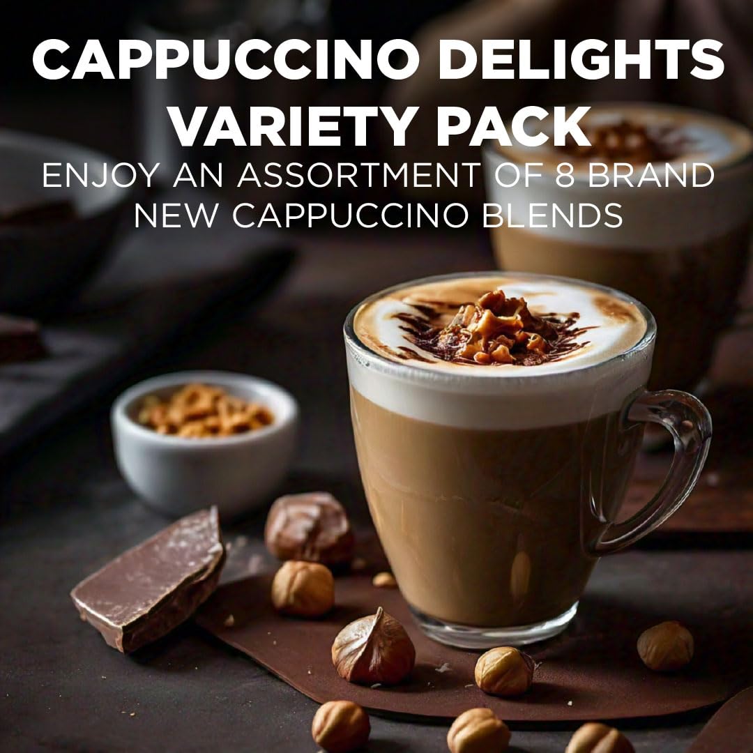 Maud's Cappuccino Coffee Pods Variety Pack, 56 ct, 8 Assorted Flavors, Single Serve Pods - Compatible with Keurig K Cups Maker
