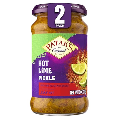 Patak’s Hot Lime Pickle - Authentic Indian Relish w/Lime Dices, Mustard Seeds & Aromatic Spices - Perfect for Sandwiches, Curries, Salads & Cold Meats