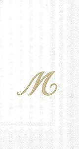 Ideal Home Range 3-Ply Paper Monogram Guest Towel, White/Gold (Pack of 2) (2, Letter M)