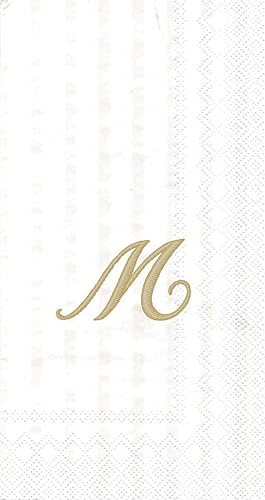 Ideal Home Range 3-Ply Paper Monogram Guest Towel, White/Gold (Pack of 2) (2, Letter M)