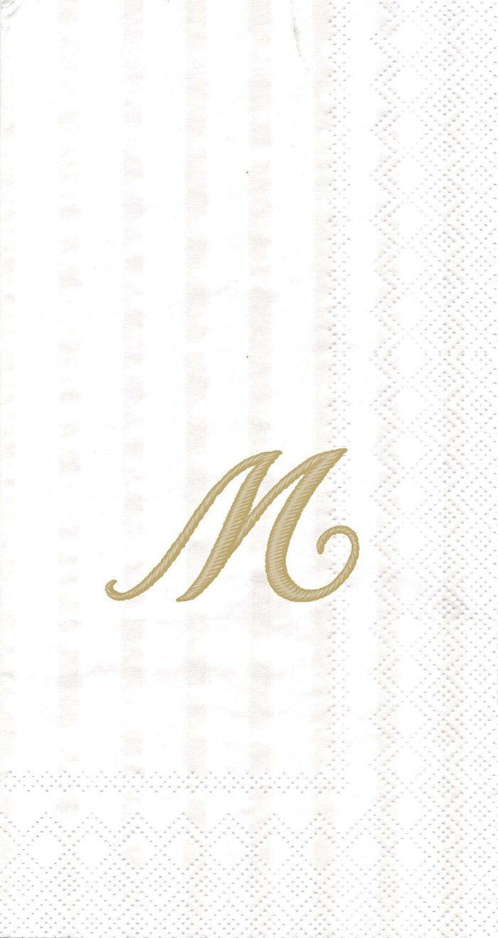 Ideal Home Range 3-Ply Paper Monogram Guest Towel, White/Gold (Pack of 2) (2, Letter M)