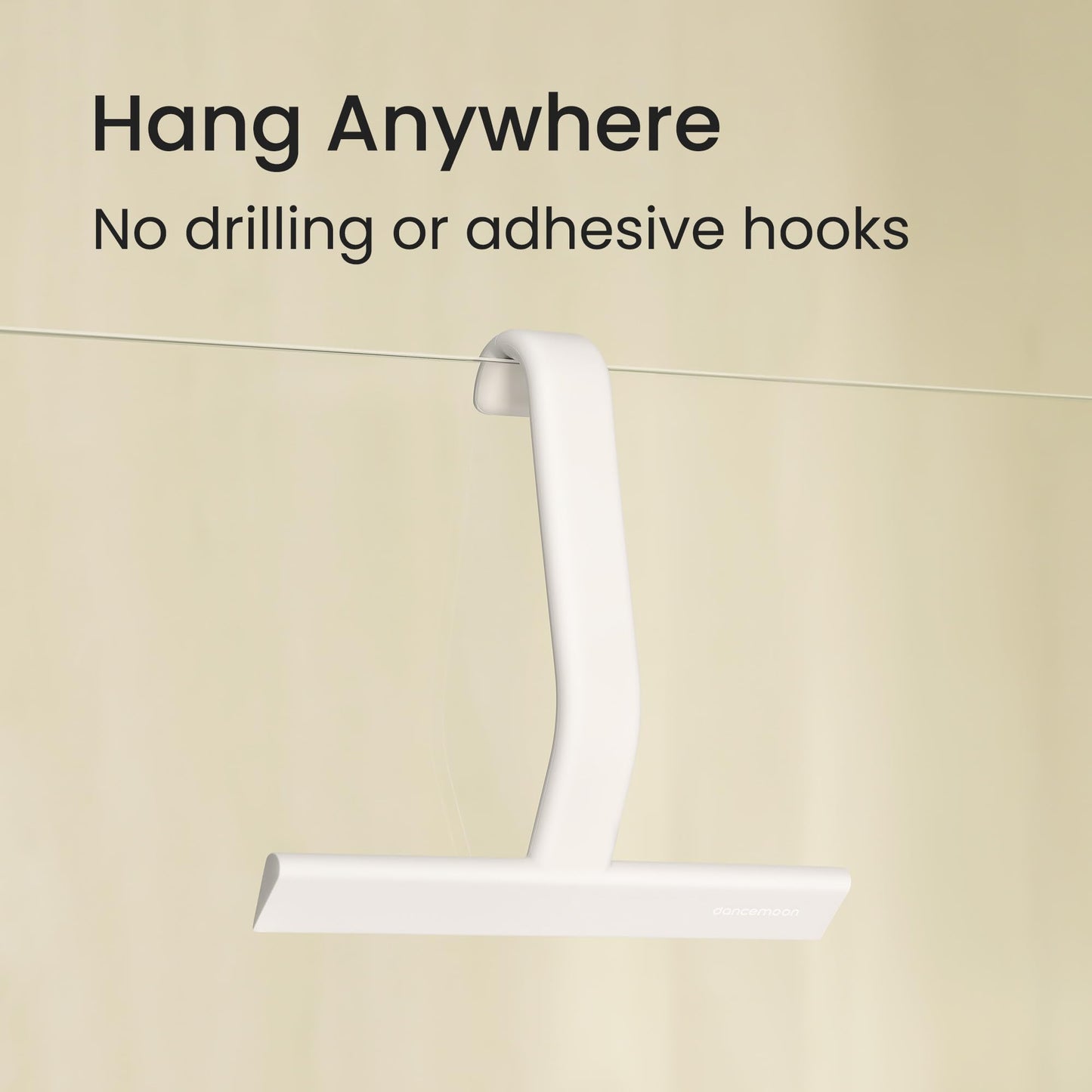 dancemoon JustHang Shower Squeegee for Glass Doors, All-One-Piece Award-Winning Silicone Squeegee with Built-in Hook for Bathroom, Window, Mirror