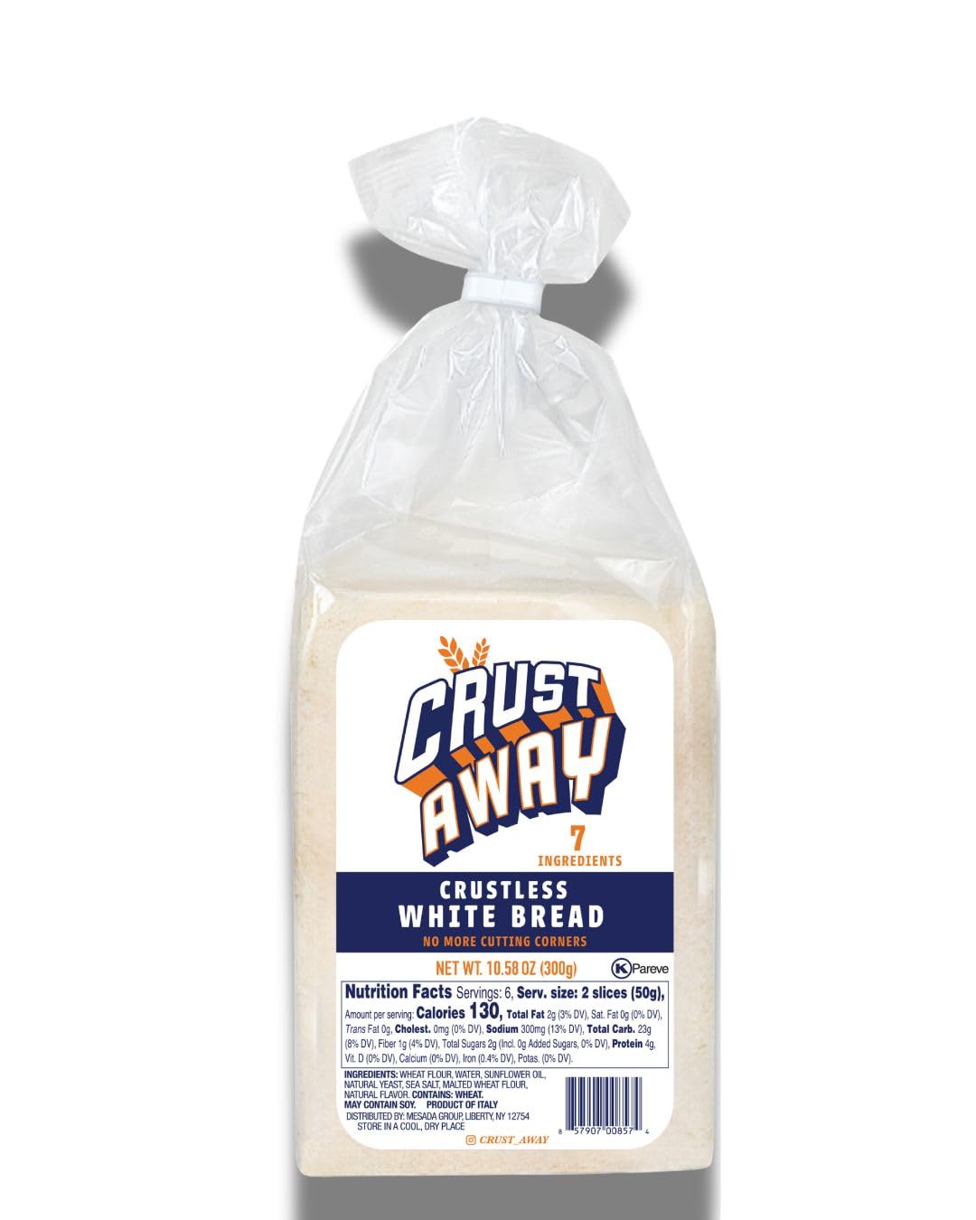 Crust Away Crustless Bread, White Sandwich Bread, No Crusts, Ready for Lunch & Kids Meals - Non-GMO, Kosher, All Natural - Pack of 2