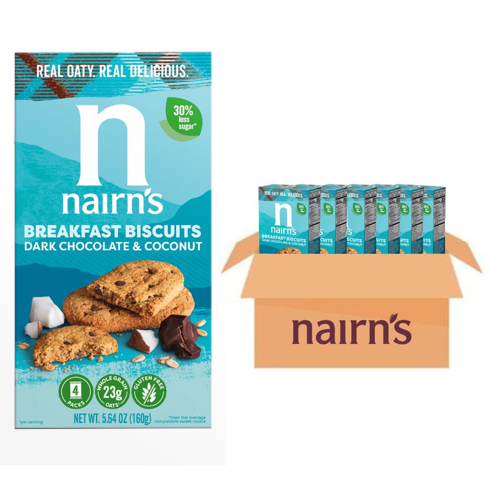 Nairn's Gluten-Free Chocolate & Coconut Breakfast Biscuits, 5.64 oz - Perfect On-The-Go Snacks. Healthy, Tasty, High Fiber, Non-GMO, No Artificial