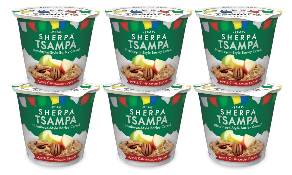 Peak Sherpa Tsampa Cereal Cup, Apple Cinnamon Flavor, Pack of 6 Cereal Cups, Ready to Eat, Certified Organic, Sprouted & Roasted Whole Grain Roasted