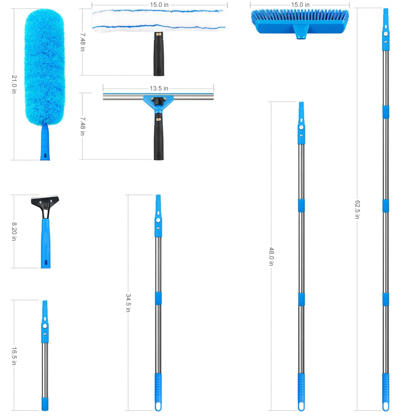 Window Squeegee?5 in 1 Bendable Head Window Squeegee for Home?61''Extension Poles?Bendable Head car Window Cleaner Tool?Squeegee for Shower