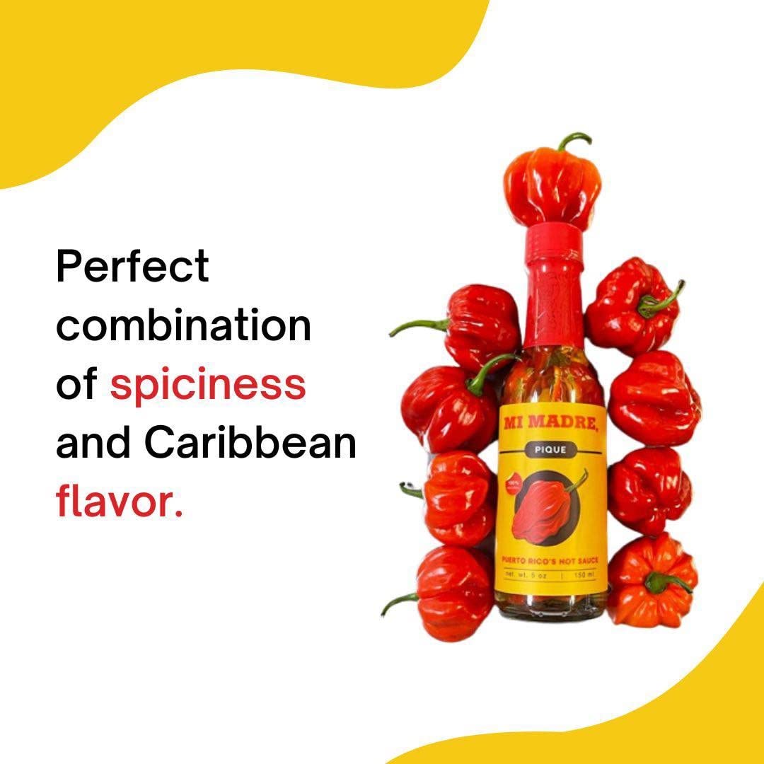 Mi Madre Pique Hot Sauce, Handcrafted in Puerto Rico, 100 Percent Natural, 5 Ounce (Pack of 3)