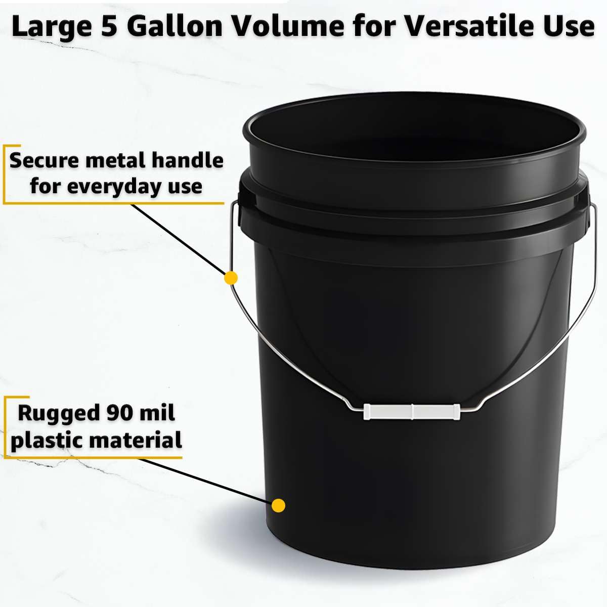 10 Pack - 5 Gallon Heavy-Duty Plastic Buckets with Metal Handle, 90 Mil, Food Safe & Multipurpose