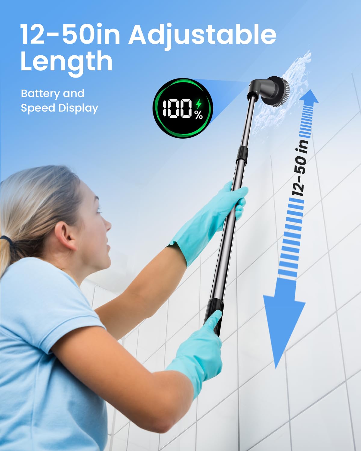 Leebein Electric Spin Scrubber, Cordless Cleaning Brush for Bathroom Shower Tub, IPX7 Waterproof Power Scrubber with 7 Brush Heads, Extendable Long