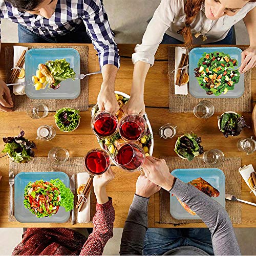 SOLAS Blue Biodegradable Compostable Eco Friendly Square Aqua Paper Plates - Pack of 20 - 9 Inch