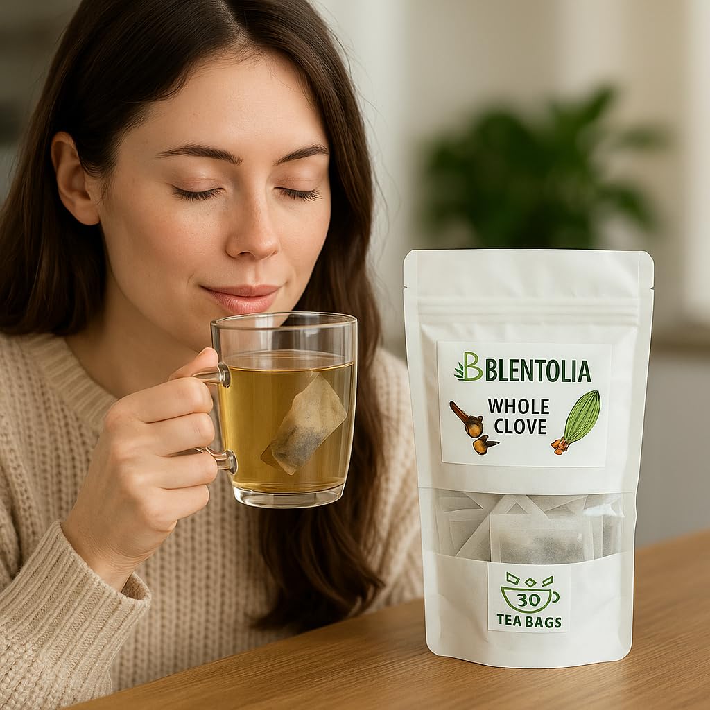 Blentolia Whole Clove - 30 Herbal Tea Bags - Warming & Aromatic Spice Tea - 100% Natural - Caffeine-Free - Immune & Digestive Support - Herbal Clove