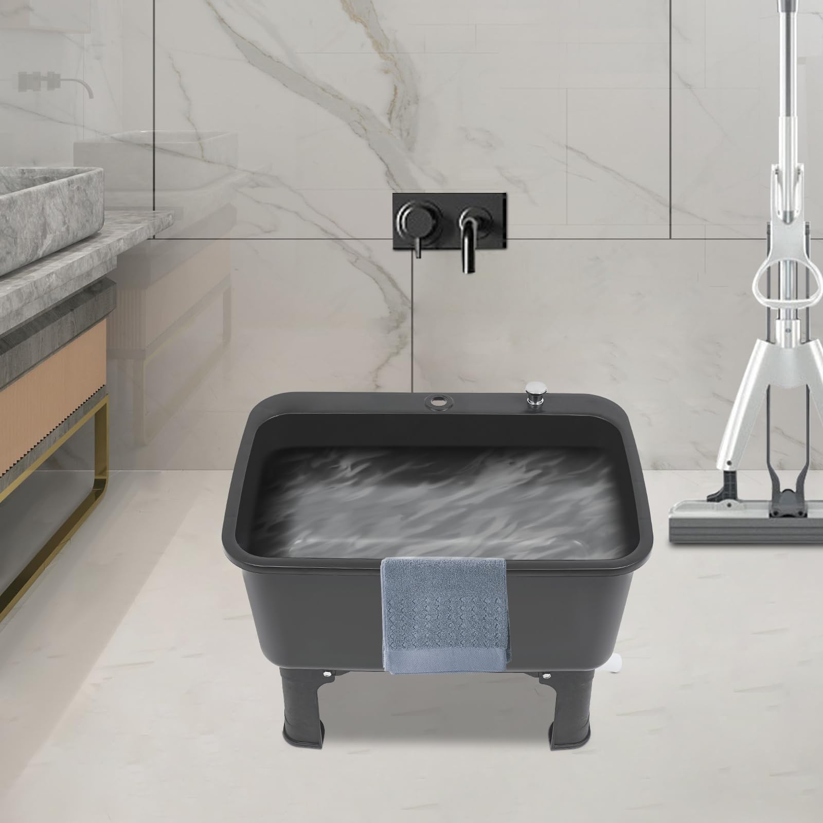 Portable Floor Mop Sink Freestanding Plastic Utility Sink Basin Large Capacity Mop Bucket w/Wheels for Laundry Room Kitchen Bathroom Balcony Garage