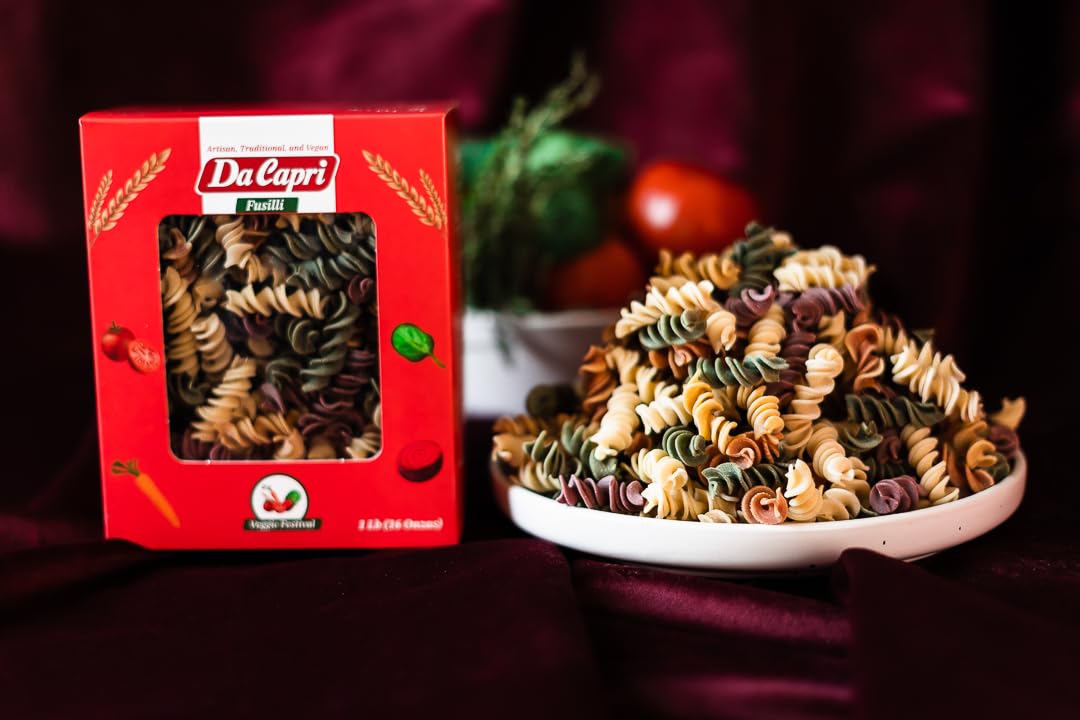 Da Capri Veggie Festival Fusilli (Pack Of 2) | Artisanal Homemade Pasta | 16 Oz Vegan & Healthy | 100% Natural & Plant-Based | Easy to make & Fast